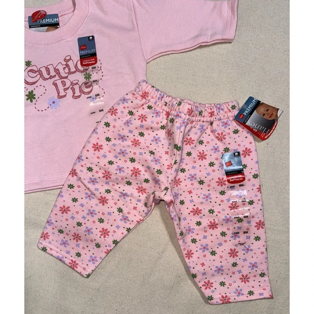 Vintage Hanes‎ Her Way Premium Sweatshirt Pants Girls 6 mo Cutie Pie Pink Outfit